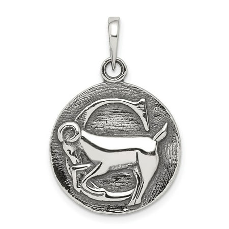 Carat in Karats Sterling Silver Polished Antique Finish Aquarius Horoscope Pendant 29mm x 19mm